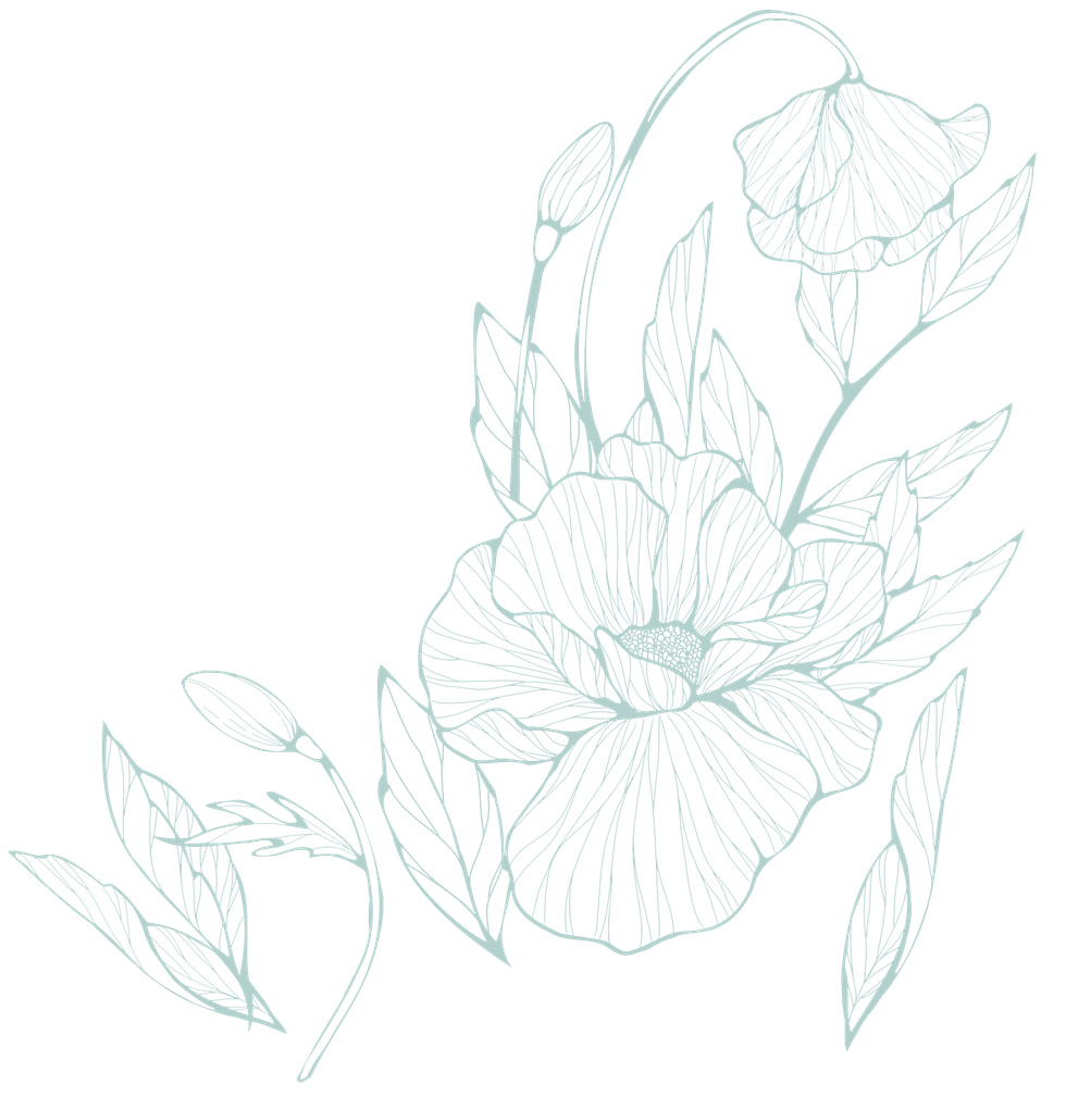 Illustration einer Blume mit feinen Linien in Türkis